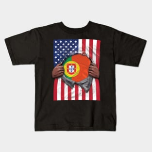 Portugal Flag American Flag Ripped - Gift for Portuguese From Portugal Kids T-Shirt